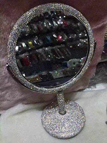 TISHAA Bling Vanity Mirror, Crystal Rhinestone Makeup Mirror, Double Sided with 2X Magnification