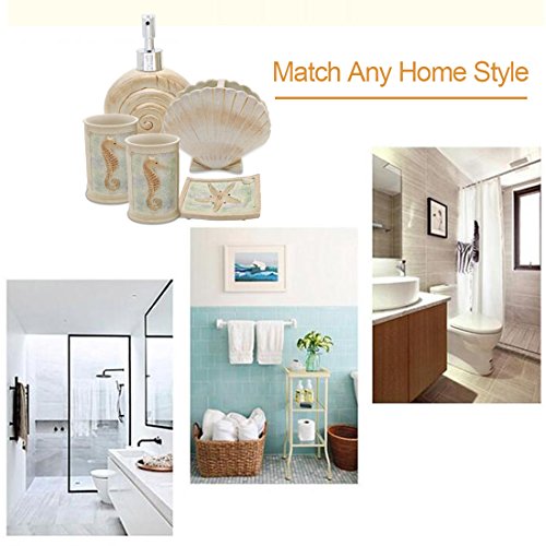 Bathroom Accessories Set, 5 PCS Bath Ensemble Set Includes Soap Dispenser, Soap Dish, Tumbler, Toothbrush Holder - Polyresin Glass for Home, Office, Superior Hotel - color: Beige