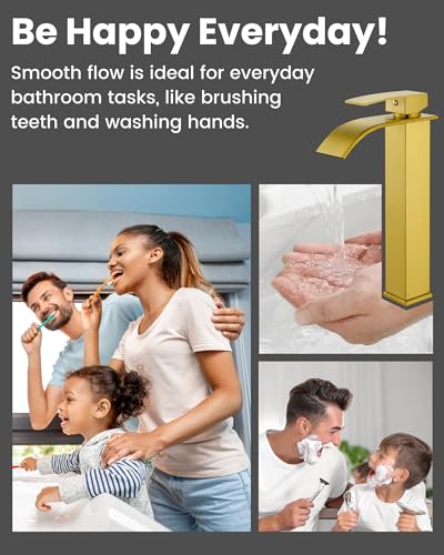 Airuida Vessel Sink Faucet, Brushed Gold Tall Waterfall Bathroom Faucet | Single Handle,Tall Bathroom Faucet 1 Hole,Vanity Faucet,without Drain,Bowl Bathroom Faucet - color: Brushed Gold