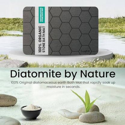 Stone Bath Mat - Premium Instant Absorption Natural Diatomaceous Earth Shower Mat 24"x16", Anti-Mold - Non-Slip Design, Ultra-Fast Drying Bathroom Floor Mat with Honeycomb Pattern, Gray