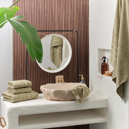 SOFE H&L | Olea Luxury Cotton Turkish Bath Towels Set of 4 Green | Premium, Soft, Durable, Absorbent | Hotel Quality Plush Towels and Thick Towel Sets - color: Green, size: Set of 4 (4 Bath Towels)