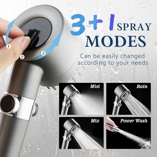 High Pressure Shower Head Ionic Technology Filtered with Handheld | 3 Spray Modes Shower Head and 5 Replaceable Filters,2 Hoses Power Wash for Hard Water, with ON/OFF Switch ﻿