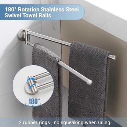 BGL Swivel Towel Bar for Bathroom Brushed Nickel,Swing Out Double Towel Bar 2-Arm Kitchen Wall Mounted Towel Hanger Holder for Bathroom Organizer - color: Brushed Nickel
