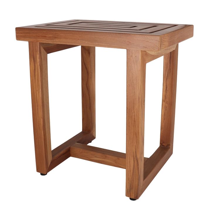 Teak Shower Bench - Teak Shower Seat - Wood Bathroom Stool (Large) - color: Natural, size: Large