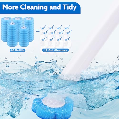 wlich Disposable Toilet Brush Set with 48 Refills, Wall Mount Holder | Flexible Scrubbing Head, Hygienic Toilet Cleaning, Wall-Mounted Storage for Homes, Apartments, Dorms, Offices, Hotels - color: White+grey - 48 Refills