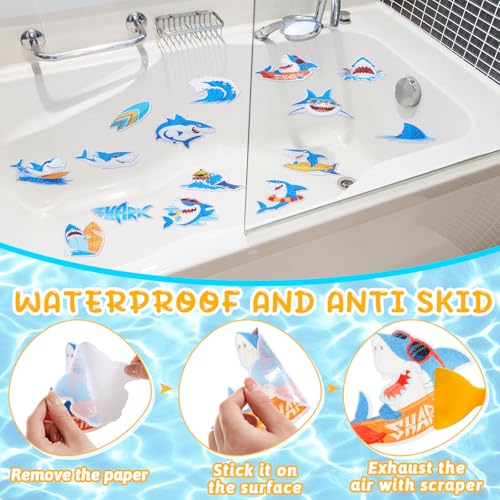 Fullhawl 30 Pcs Shark Non Slip Shower Stickers, Bathtub Safety | 30 Pack Shark Theme, Ocean Inspired Design, Strong Grip Texture, Non Slip Protection for Kids' Bathtub & Shower - style: Shark