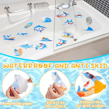 Fullhawl 30 Pcs Shark Non Slip Shower Stickers, Bathtub Safety | 30 Pack Shark Theme, Ocean Inspired Design, Strong Grip Texture, Non Slip Protection for Kids' Bathtub & Shower - style: Shark