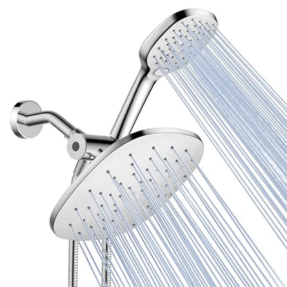 10" Rain Shower Head with Handheld Spray, Dual High Pressure Showerhead | Rainfall Shower Heads Combo with Multi Spray, Detachable Hand Showerhead Set with 71 Inch Shower Hose & Extra Holder - color: Chrome White