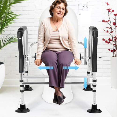 Toilet Safety Rail for Seniors, Height Width Adjustable Toilet Safety Frames with Anti-Slip Handles and Suction Cups for Elderly & Disabled, Toilet Seat Riser for Bathroom Safety, 450 lbs Capacity Bl