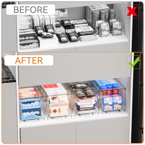 4 Pack Large Stackable Storage Drawers,11″Deep Under Cabinet Organizer,Baby Bottle Organizer,Clear Stacking Pull Out Drawer,Acrylic Storage Containers Bins for Organizing Snack,Medicine,Makeup
