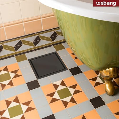 6 Inch Square Shower Drain Black Floor Drain with Flange Reversible 2-in-1 Cover Tile Insert Grate Removable SUS304 Stainless Steel CUPC Certified Matte Black - color: Matte Black, size: 6 Inch