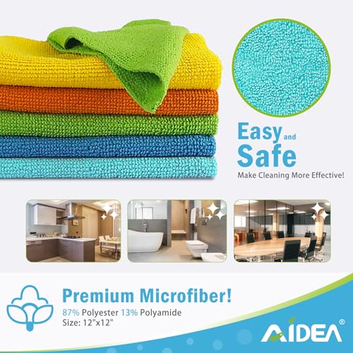 AIDEA Microfiber Cleaning Cloth, 50PK, Microfiber Towels for Cars, All Purpose Cleaning Rags for House, Dusting Cloth for Kitchen, Car, Window, 12"×12" - color: Blue/Yellow