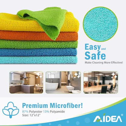 AIDEA Microfiber Cleaning Cloth, 50PK, Microfiber Towels for Cars, All Purpose Cleaning Rags for House, Dusting Cloth for Kitchen, Car, Window, 12"×12" - color: Blue/Yellow