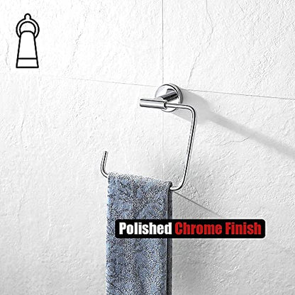 JQK Chrome Towel Ring, Stainless Steel Square Ring Towel Holder for Bathroom, 6 Inch Matte Black Wall Mount, TR140-CH