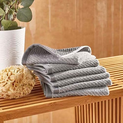 Wellbe 6-Piece Washcloth Set, Quick Dry, Absorbent, Soft, 13” x 13”, Grey - color: Grey, size: 6-Piece Washcloth Set