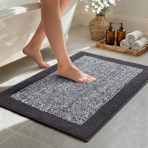36x24 Large Bathroom Rugs Washable Non Slip, Dark Grey Bath Mat for Bathroom Floor Tub, Soft Absorbent Quick Dry Mats for Shower, Bathtub,Home Decor - color: Dark Grey, size: 2' x 3' (Rectangular)