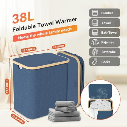 Towel Warmer & Laundry Basket 2-IN-1, Foldable Towel Warmer for Bathroom with Removable Heating Bag, 20/40/60Mins Fast Heating, Auto Shut-Off, Portbale Towel Warmer Fits 3 Large Towels Blankets - Blue - color: Blue