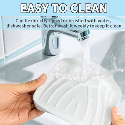 2 Pack Silicone Soap Dish with Drain, Self Draining Bar Soap Holder for Shower, Silicone Dish Soap Tray, Bathroom and Kitchen Sink Organizer, White - color: White