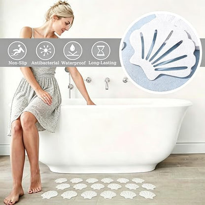 20 PCS Shell Shaped Bathtub Non Slip Stickers, Clear Cute Seashell Anti Slip Shower Treads with Premium Plastic Scraper, Waterproof No Residue Safety Grip Decals for Tub, Shower Floor