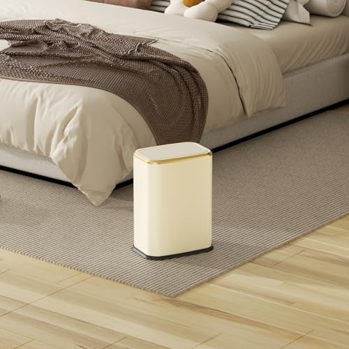 Bathroom Trash Can with Lid 8L/2.1 Gallon Beige Trash Can Small Garbage Can with Swing Top Lid Slim Stainless Steel Garbage Can with 100 Counts Trash Bags for Bathroom Bedroom Kitchen Office Toilet - color: Beige, size: Swing-Lid Trash Can