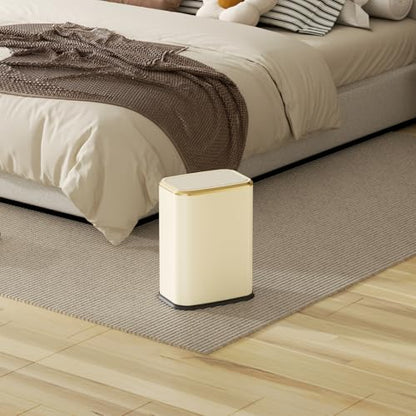 Bathroom Trash Can with Lid 8L/2.1 Gallon Beige Trash Can Small Garbage Can with Swing Top Lid Slim Stainless Steel Garbage Can with 100 Counts Trash Bags for Bathroom Bedroom Kitchen Office Toilet - color: Beige, size: Swing-Lid Trash Can