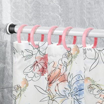 Pink Shower Curtain Hooks - 12 Pcs Circular Plastic Shower Curtain Rings for Bathroom - O Shaped Light Pink Shower Hooks Rings for Shower Curtain Rod - color: Pink
