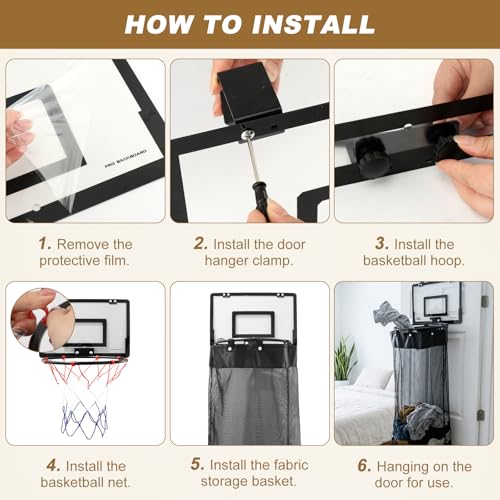 Over the Door Basketball Hamper, 2-in-1 Hanging Dirty Clothes Organizer with Hoop Design, Kids Room Fun Toss Storage Bag, Large Capacity Removable Zip Laundry Bag
