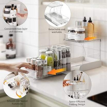 Attelite Makeup Organizer 2-Tier Rotating Design Cosmetics Storage with 180 Rotation Sturdy Durable Versatile Perfume Vanity Organizer for Countertops, Bathrooms, Office Supplies 2 Pack White - size: 2 pack