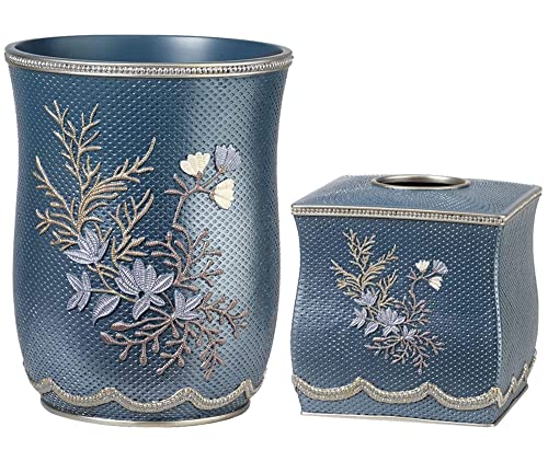 Zahari Home 2pc Capri Bathroom Decor Set Waste Basket for Bathroom & Tissue Cover Modern Classic Decor Stylish Unique Design Beautiful Royal Blue Bathroom Accessories Set - color: Capri, style: Waste Basket & Tissue Box Set