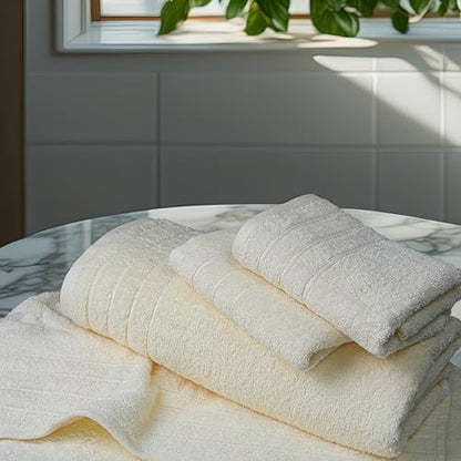 Tens Towels 8 Piece Towel Set, 2 XL Bath, 2 Hand, 4 Washcloth, Cream | 100% Cotton, Lighter Weight, Quicker to Dry, Super Absorbent, Perfect for Bathroom - color: Cream