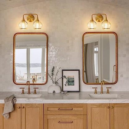 Gold Bathroom Light Fixtures 2-Lights Vanity Lights with Clear Glass Shade Bathroom Vanity Light 14 Inch Wall Sconces(Exclude E26 Bulb)… - color: Gold, size: 2 Light