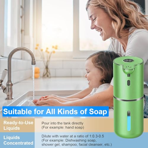 OHIFAST Automatic Liquid Soap Dispenser Touchless, USB Rechargeable Smart Hand Soap Dispenser, 6-Level Adjustable, 12.8oz/380mL Wall Mounted for Bathroom Kitchen Accessories Dish Soap-Green - color: Green, style: Liquid