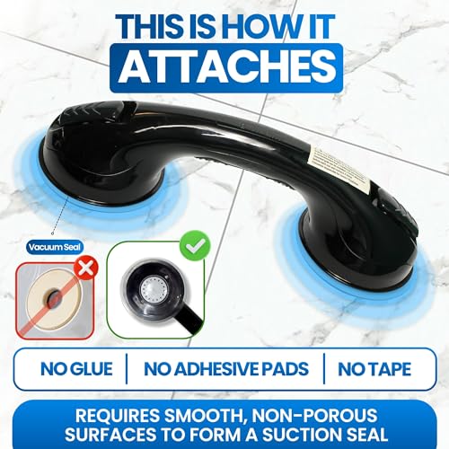 Safe-er-Grip Changing Lifestyles Suction Cup Balance Assist Bar for Bathtubs & Showers; Safety Bathroom Grab Bar Handle, All Black, 12 inches - color: Black, size: 12 inch (Pack of 1)
