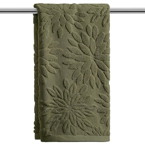Artoid Mode 1 Pc Olive Green 3D Dahlia Floral Jacquard Hand Towels for Bathroom, Cotton Soft Absorbent Bathroom Decor Towels, 13.7 x 29.5 Inch - color: Olive Green, size: 13.7" x 29.5", 1PC