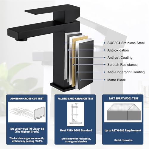 Black Bathroom Faucets One Hole Sink Faucet Single Handle 1 Hole Vanity SUS304 Stainless Steel Faucet for Bathroom Sink Matte Black Bathroom Faucet, SF3-BK - color: Matte Black, style: For 1 Hole Sink: Only Faucet (NO Drain)