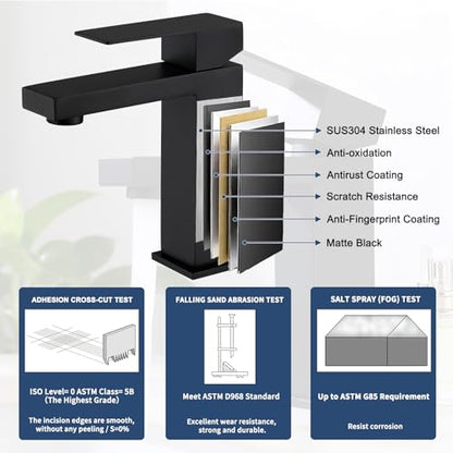 Black Bathroom Faucets One Hole Sink Faucet Single Handle 1 Hole Vanity SUS304 Stainless Steel Faucet for Bathroom Sink Matte Black Bathroom Faucet, SF3-BK - color: Matte Black, style: For 1 Hole Sink: Only Faucet (NO Drain)