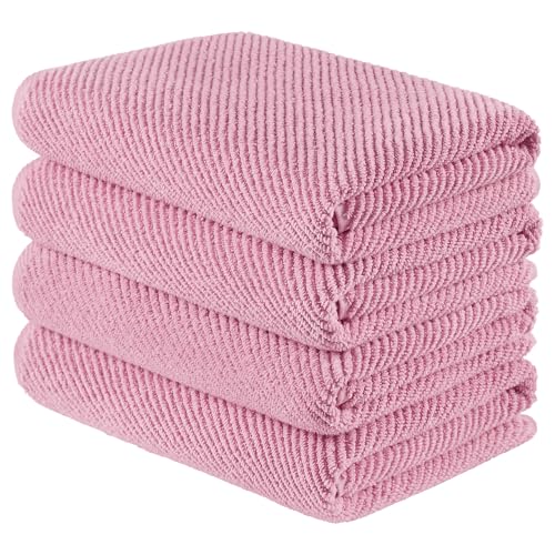 Madison Park 100% Zero Twist Cotton 4 Piece Bathroom Bath Towels, Pink | 30" x 56" Large Shower Towels, 500 GSM Diagonal Ribbed, Soft, Quick Dry, Highly Absorbent, Durable, Modern, OEKO TEX - color: Pink, size: 4 Piece Bath Towel Set