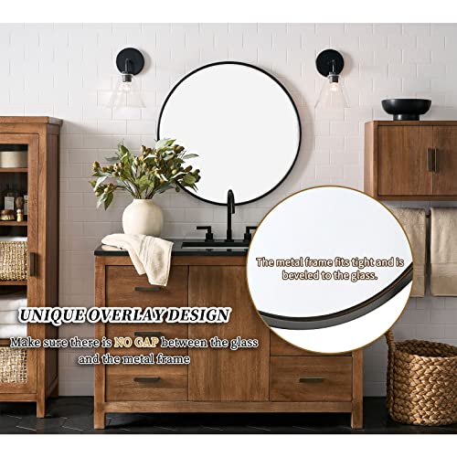 G-LEAF Black Round Mirror 32 inch Circle Mirror for Bathroom Vanity, Entryway, Living Room, Round Bathroom Mirror for Wall