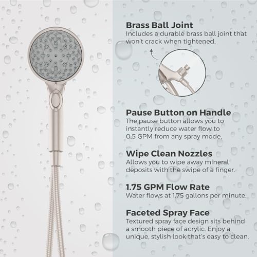 Pfister HydroFuse Handheld Shower Head, Hose Included, Magnetic Docking, 6-Function, 1.75 GPM, Spot Defense Brushed Nickel Finish, 016WS2HFM01GS - color: Spot Defense Brushed Nickel, size: 1.75 GPM
