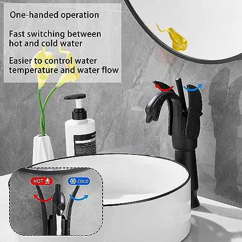 Matte Black Swan Shape Single Handle 1Hole Bathroom Vessel Sink Faucet Deck Mount Lavatory Sink Faucet - color: Matte Black, size: Tall