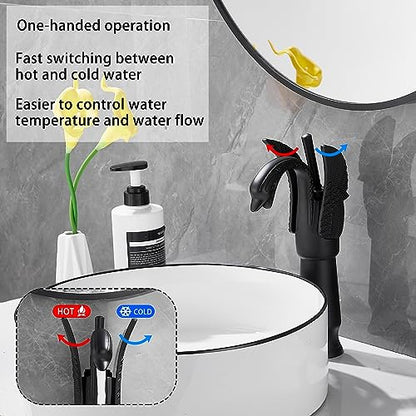 Matte Black Swan Shape Single Handle 1Hole Bathroom Vessel Sink Faucet Deck Mount Lavatory Sink Faucet - color: Matte Black, size: Tall