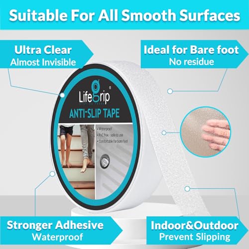 LifeGrip Anti Slip Transparent Anti Slip Tape, 1 inch by 30 feet, Non-Slip Traction Grip Tape to Tubs, Boats, Stairs, Clear, Soft, Comfortable for Bare feet (1" X 30') - size: 1" X 30'