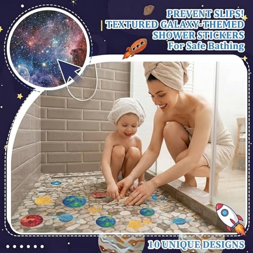 28-Piece Planet-Themed Non-Slip Bath Stickers, Custom-Designed for Family Bathrooms, Suitable for Bathtubs and Bathroom Floors (Includes Scraper) - color: Planet