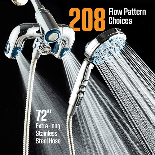 AquaCare Polaris 208-mode High Pressure Shower Head Combo with Hydro Arms | Luxury 3-way 14-zone System with 370 Stay-clean Power Jets, Handheld Magnetic Docking & 6 ft. Stainless Steel Hose / Chrome - color: Chrome