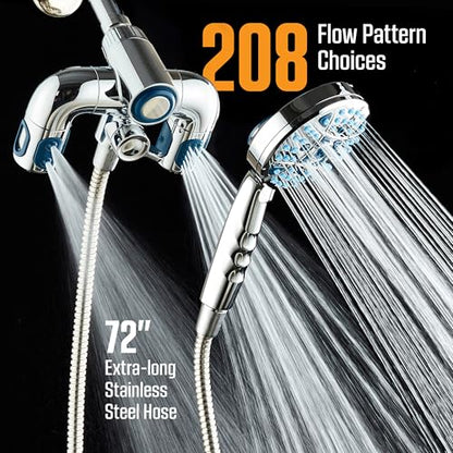 AquaCare Polaris 208-mode High Pressure Shower Head Combo with Hydro Arms | Luxury 3-way 14-zone System with 370 Stay-clean Power Jets, Handheld Magnetic Docking & 6 ft. Stainless Steel Hose / Chrome - color: Chrome