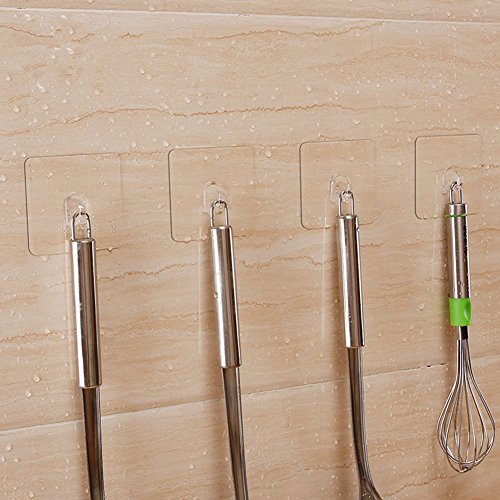 Hawsam 8PCS Clear Adhesive Sticky Wall Hooks,No Drilling Strong Waterproof Sticker Hanger for Kitchen, Shower and Bathroom 20kg/44lb. (Max Loading) | No Drilling Strong Adhesive Waterproof Design Clear Hooks Set for Kitchen,Shower and Bathroom 20kg/44lb