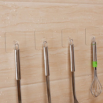 Hawsam 8PCS Clear Adhesive Sticky Wall Hooks,No Drilling Strong Waterproof Sticker Hanger for Kitchen, Shower and Bathroom 20kg/44lb. (Max Loading) | No Drilling Strong Adhesive Waterproof Design Clear Hooks Set for Kitchen,Shower and Bathroom 20kg/44lb