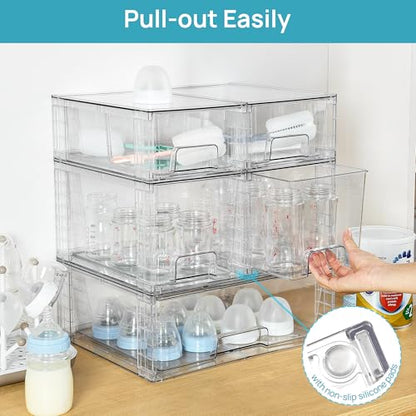 Vtopmart Clear Stackable Storage Drawers, 7 Pack Multi Size Set | Wide, Medium and Small Pull-Out PET Drawers for Flexible Organization, Stackable Storage for Cabinets, Closets, Pantry - style: 1 Wide+2 Medium+4 Small
