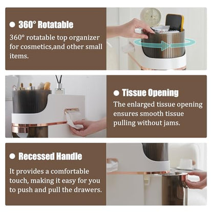 4 Tiers Narrow Bathroom Storage Cabinet with 3 Drawers,Movable Bathroom Floor Storage Cabinet with and Tissue Holder,Slim Cabinet for Small Space,Bathroom, Kitchen - style: 4-Tier-Rotatable Top