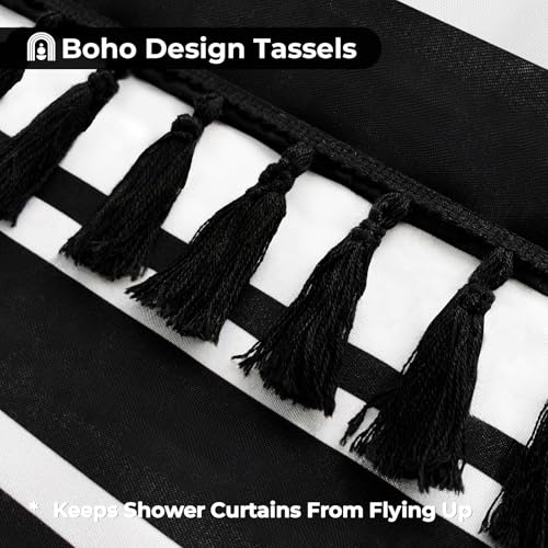 Seasonwood Black and White Shower Curtain,78-Inch Striped Shower Curtain | Water-resistant fabric, textured fringe detail, modern boho styling, decorative bathroom update for tubs and showers - size: 72"W x 78"L (Pack of 1)